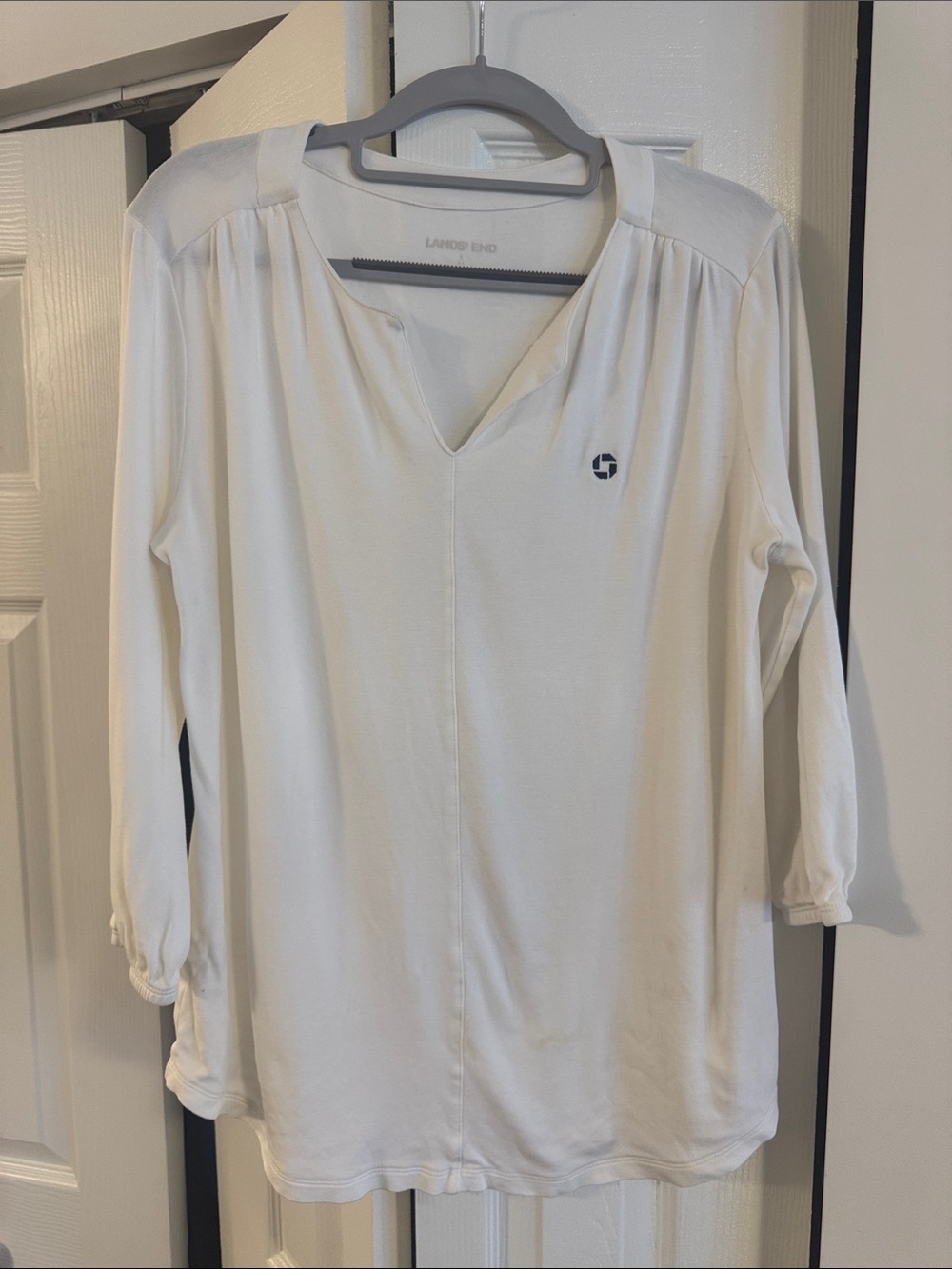 Lands' End Cream V-Neck Long Sleeve Tunic Chase bank